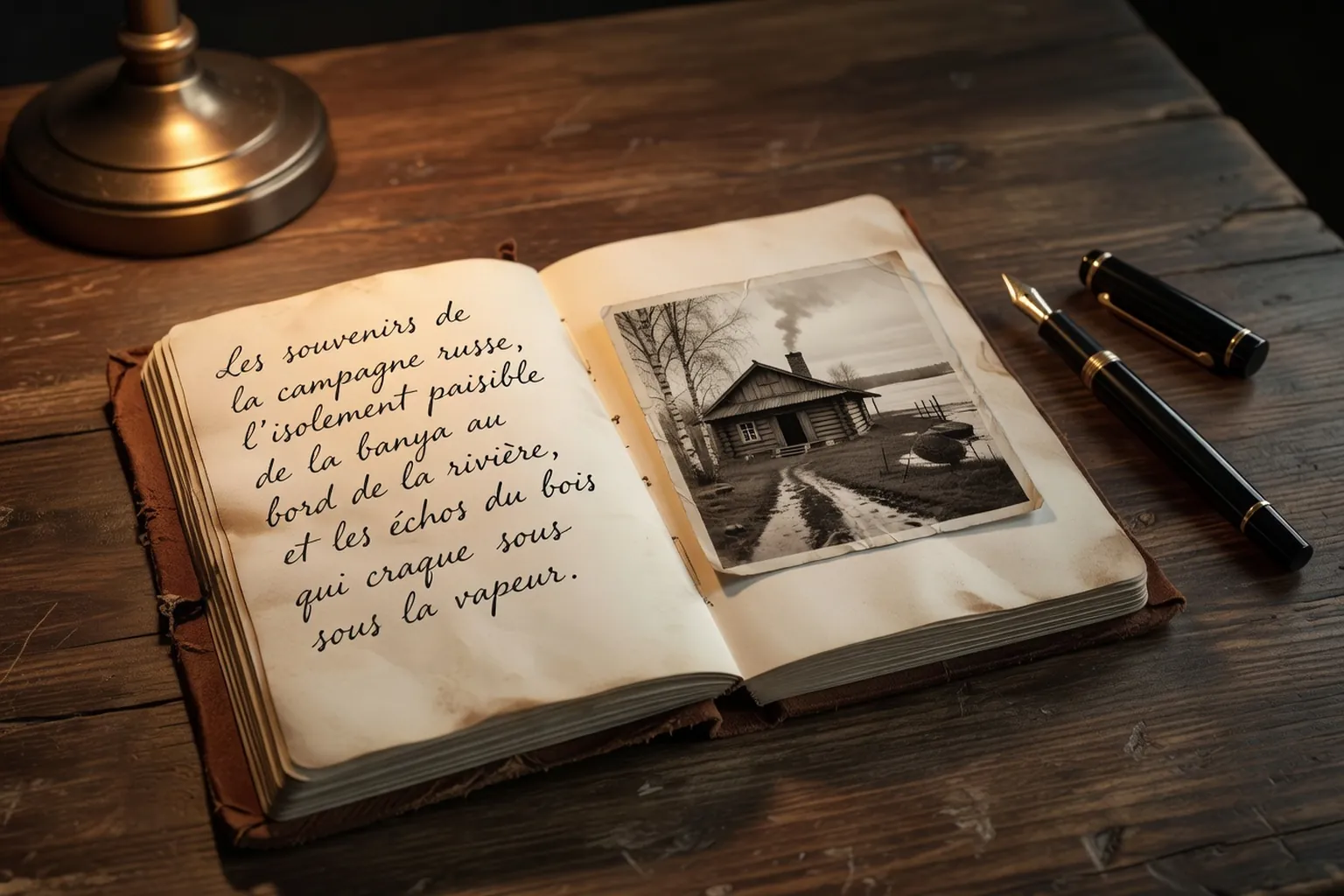 Bibliothèque universitaire en bois sombre, ouvrages d'anthropologie alignés sur les rayonnages, lampe de bureau allumée éclairant un cahier de notes ouvert