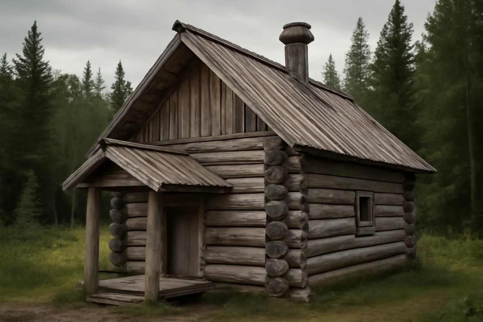 Portrait d'une architecte russe d'âge mûr devant une banya en rondins de bois ancien en cours de restauration