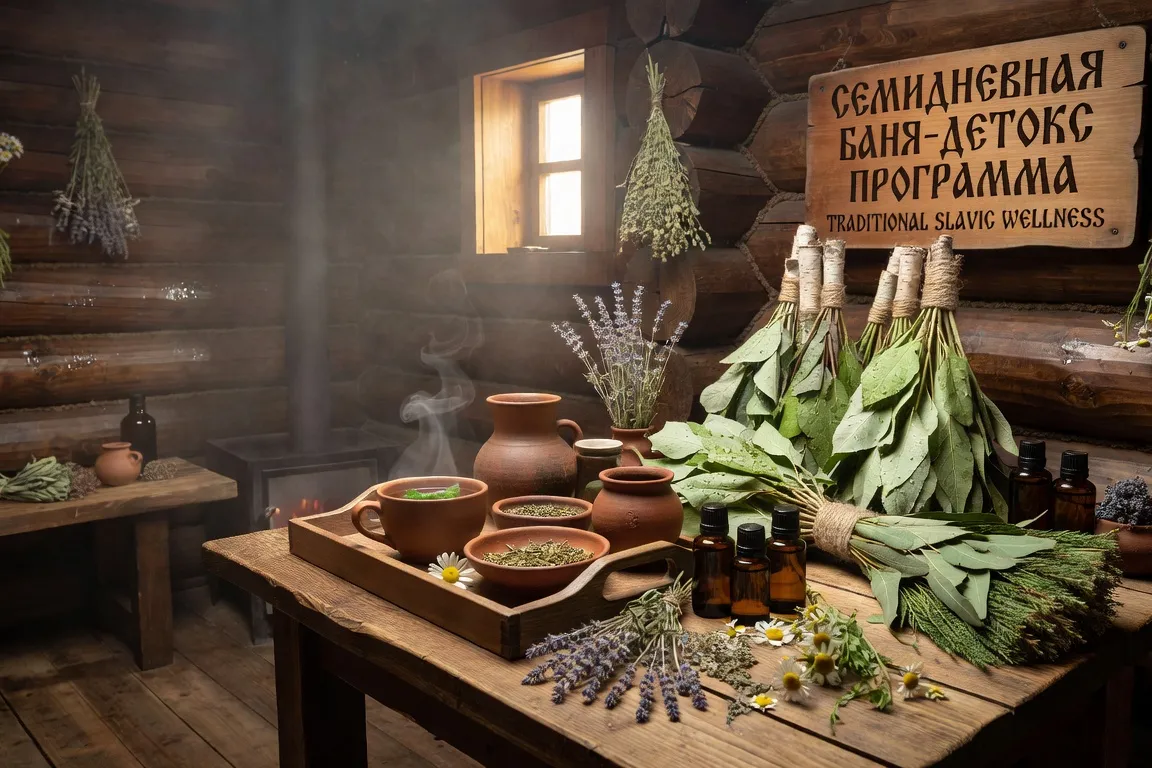 Table en bois de banya avec planificateur hebdomadaire en écorce de bouleau, thé aux herbes et feuilles de bouleau, miel